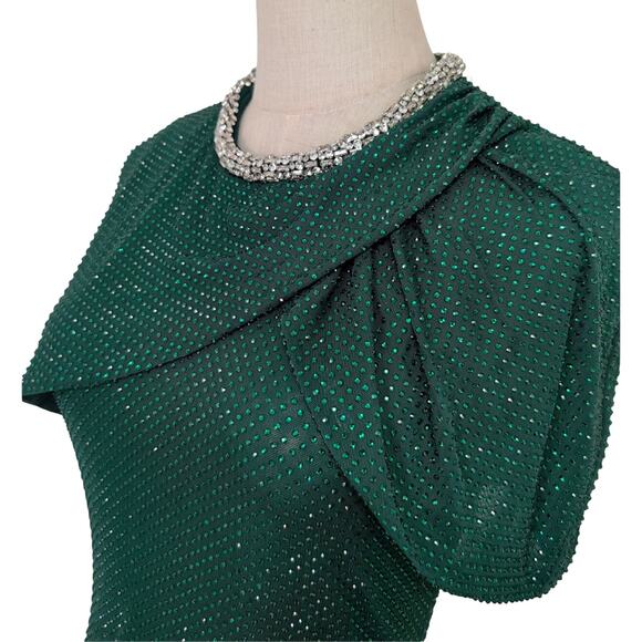 Self-Portrait Green Rhinestone Maxi Dress US 6 - Picture 7 of 11